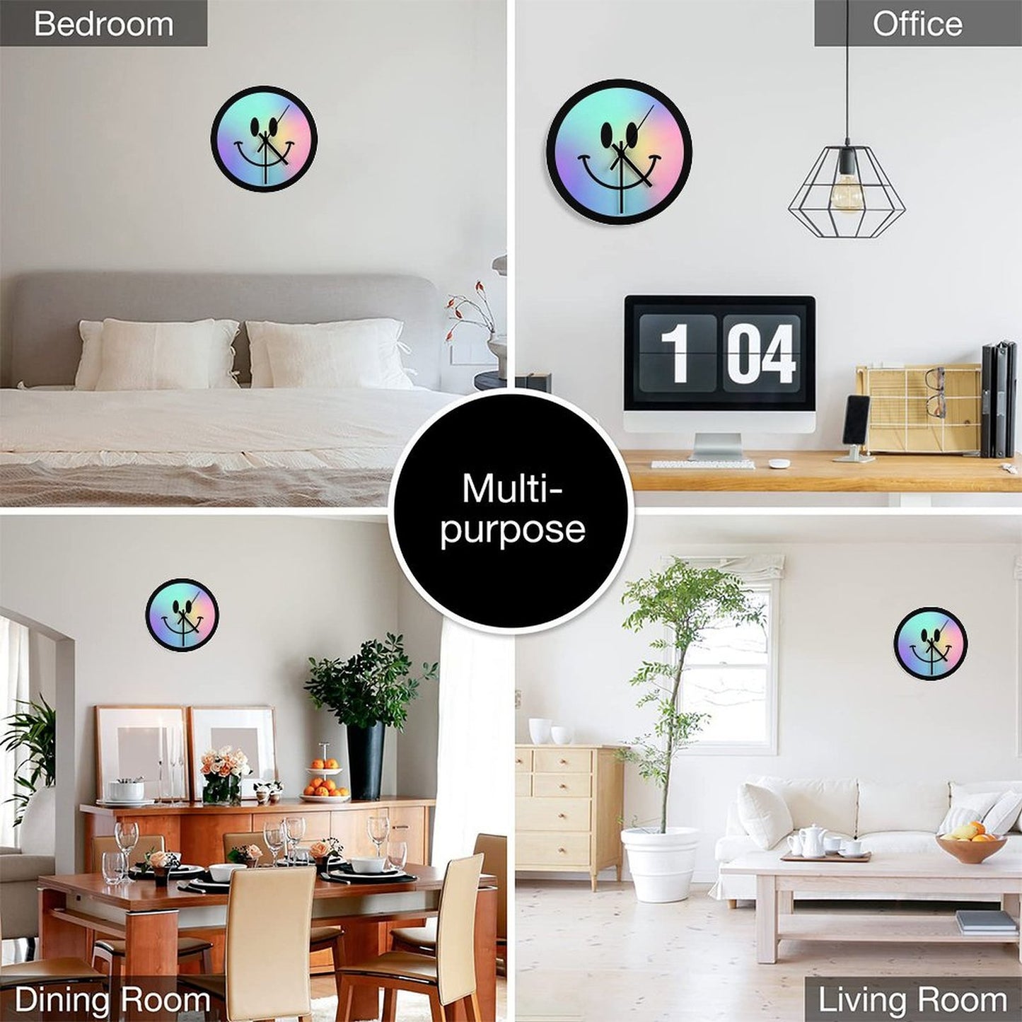 046 Holographic Happy Face ) Smiley Wall Clock