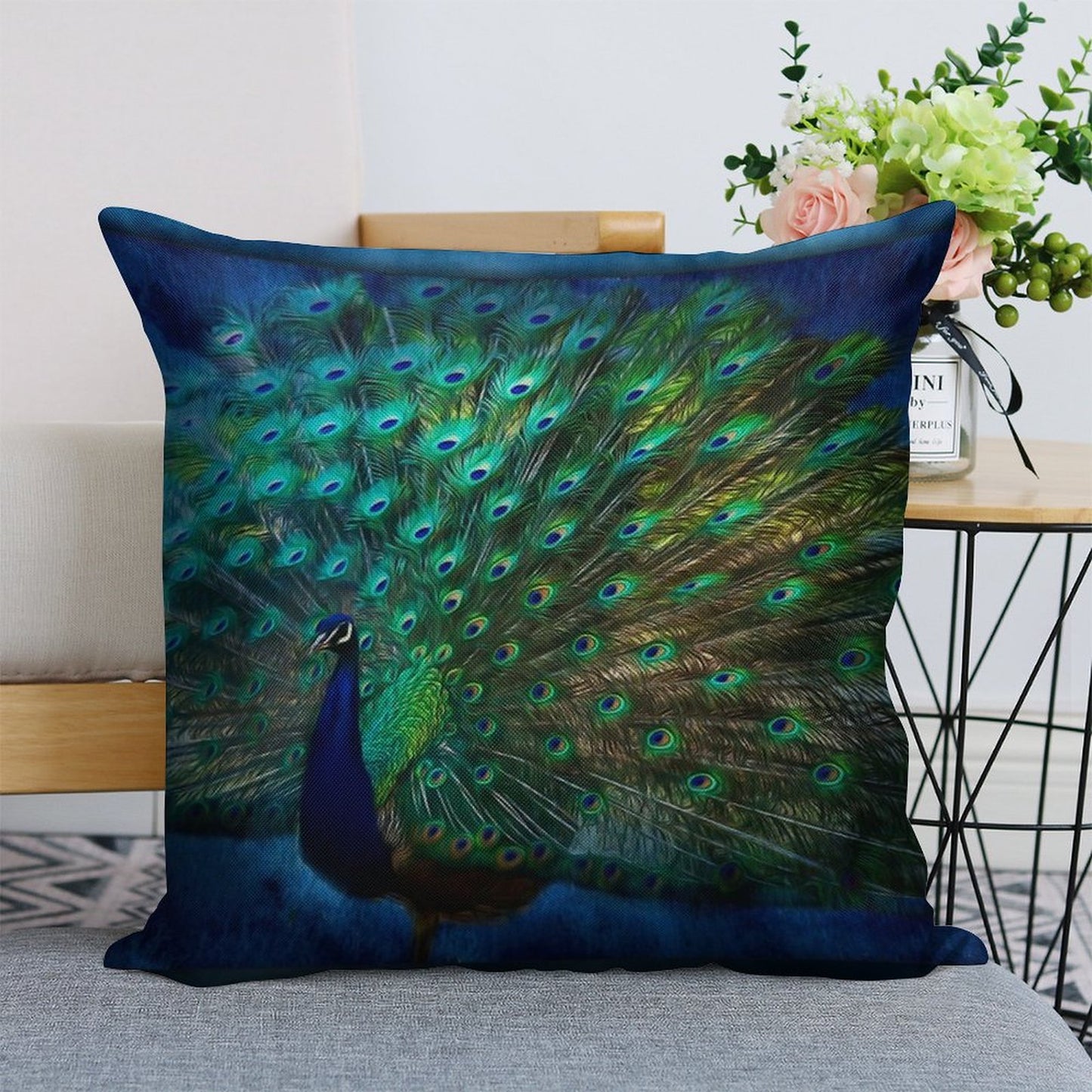 Being Yourself - Peacock Art Linen Throw Pillow Cover