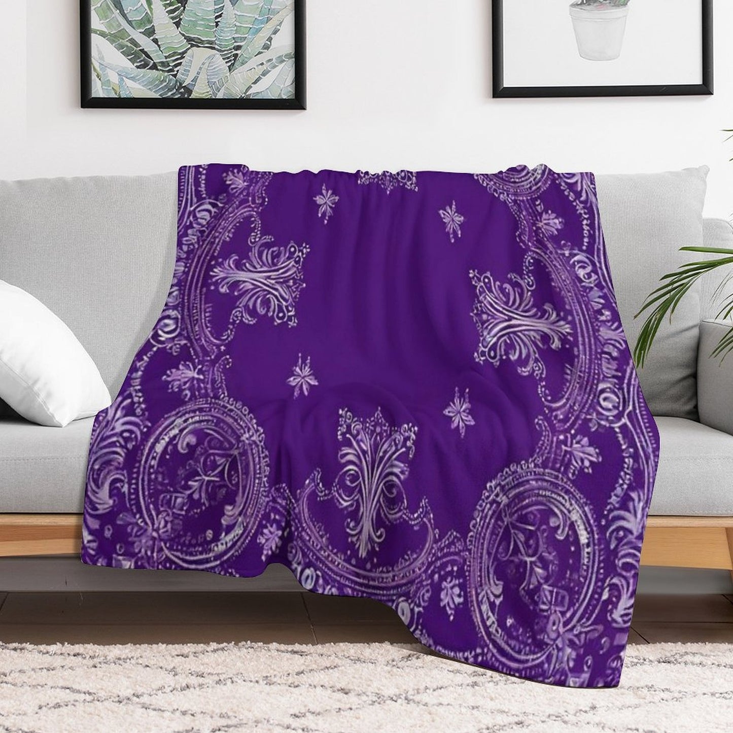 RogerPattern - Pale Purple Elegance White Detail Bandana Throw Blanket