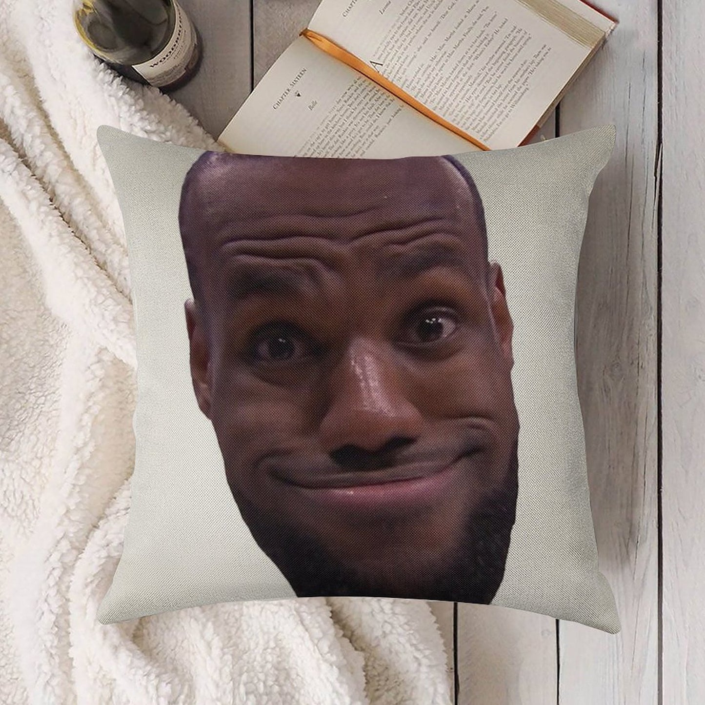 Lebron James Goofy Face Linen Throw Pillow Cover