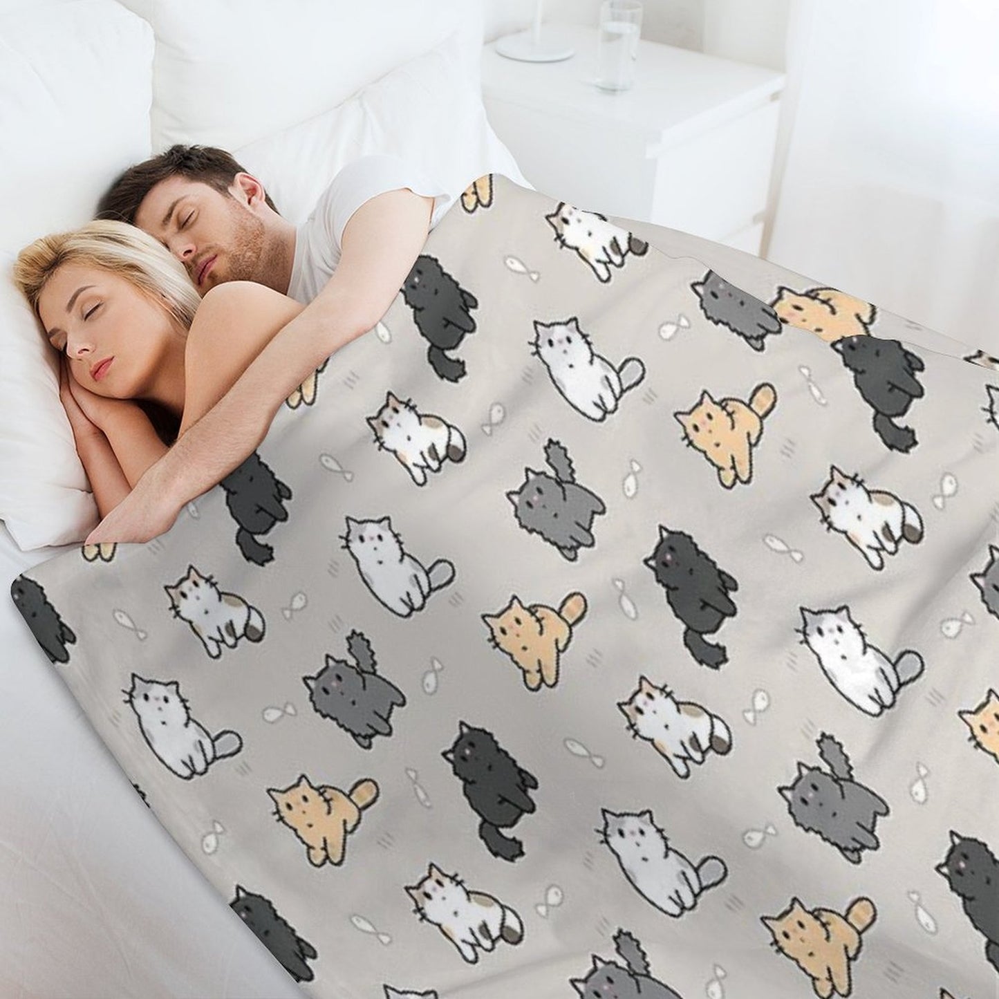 Kittens And Fish Pattern Throw Blanket