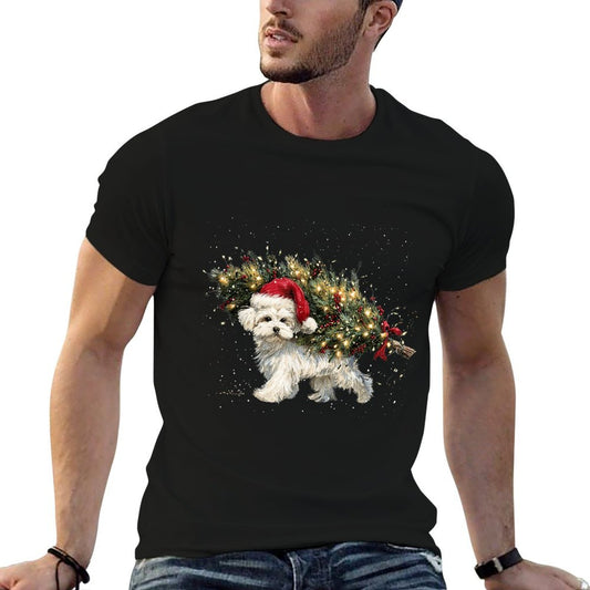 Cute Maltese Dog in A Christmas Tree for Men Women Breathable T-Shirt