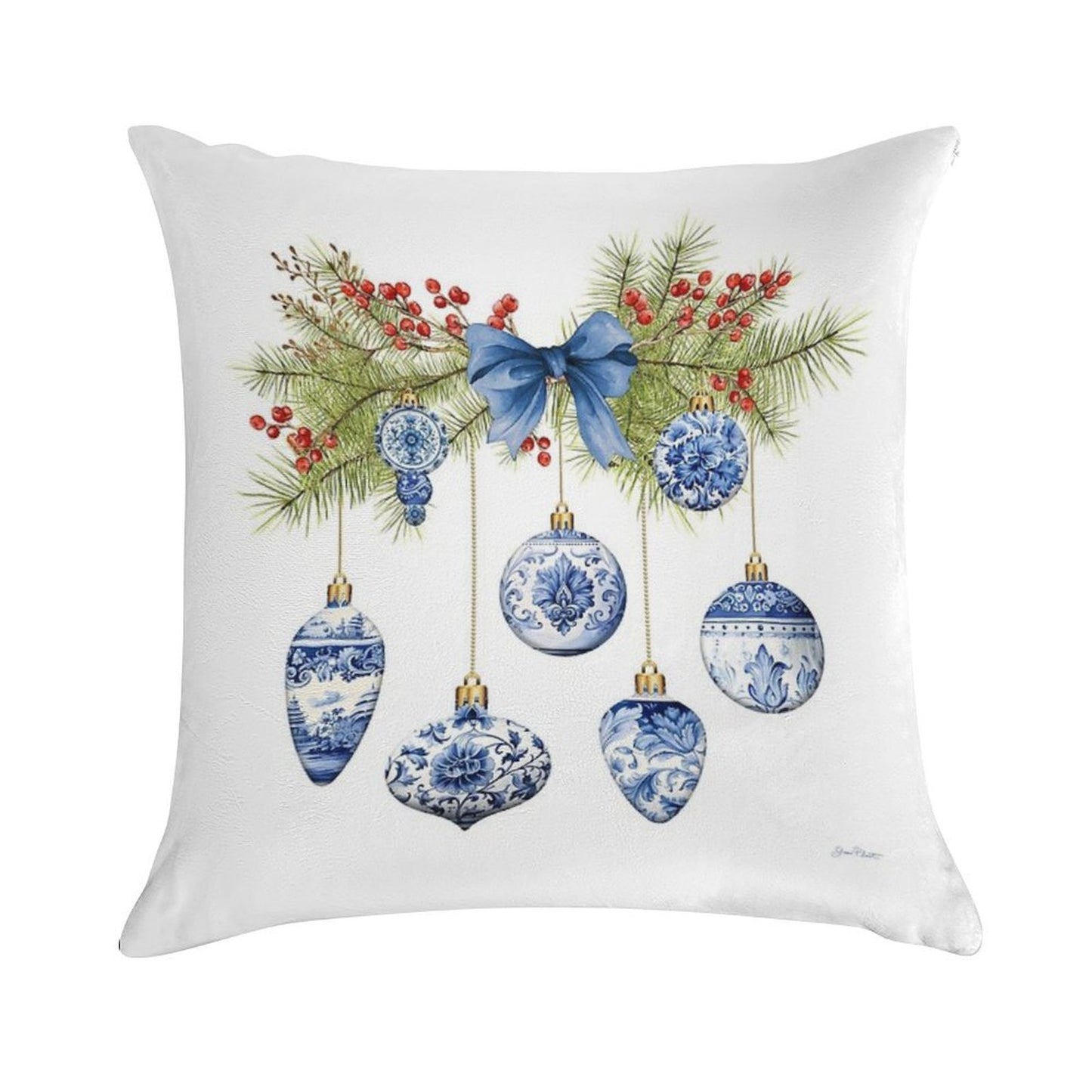 Blue Chinoiserie Christmas A Soft Washable Throw Pillow