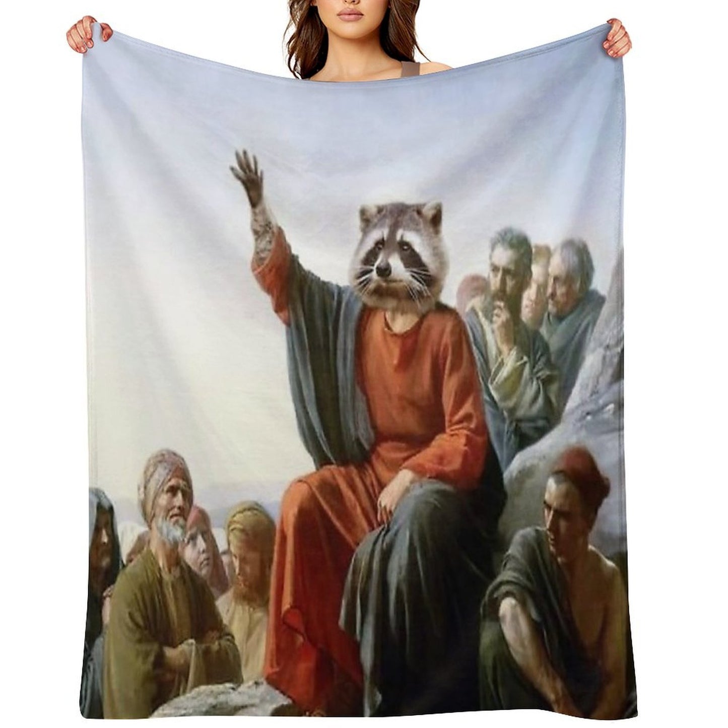 Raccoon Jesus Throw Blanket