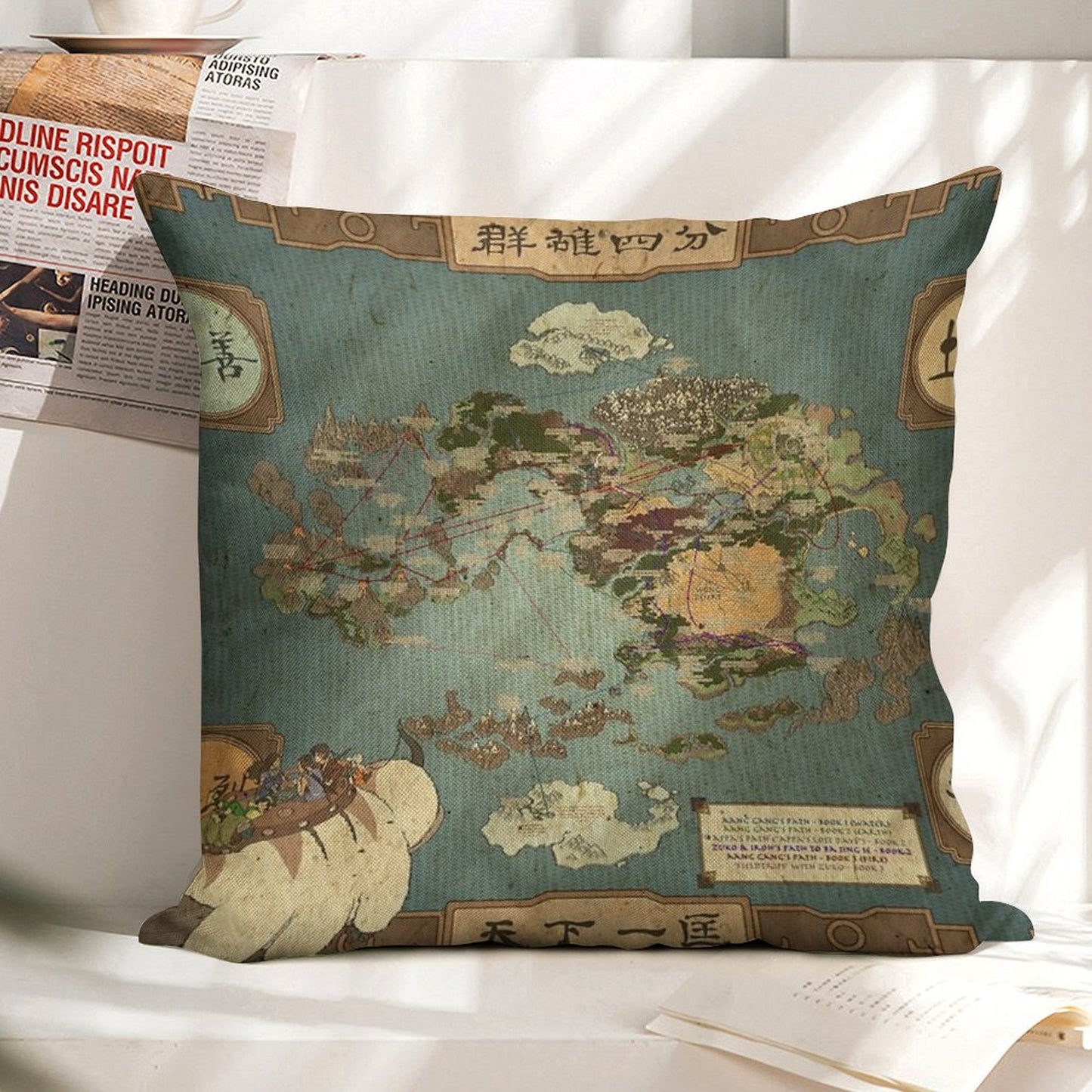 Avatar The Last Airbender Map Linen Throw Pillow Cover