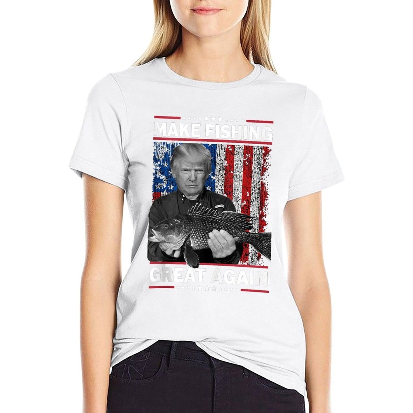 President Trump USA Fishing -Make Fishing Great Again Oversized Silhouette T-Shirt