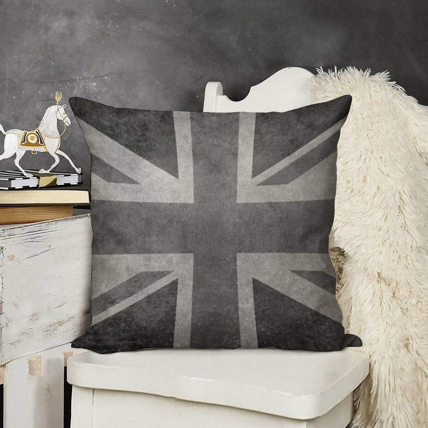 Union Jack Vintage 35 Version in Grayscale Linen Throw Pillow Cover