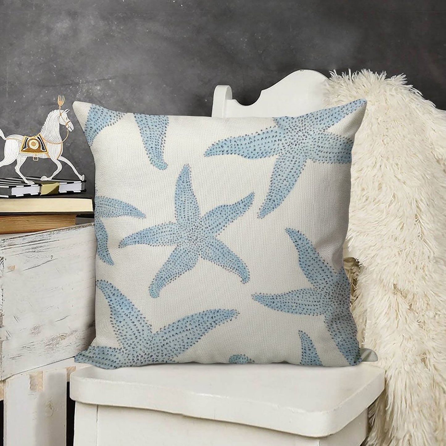 Dancing Blue Starfish Linen Throw Pillow Cover