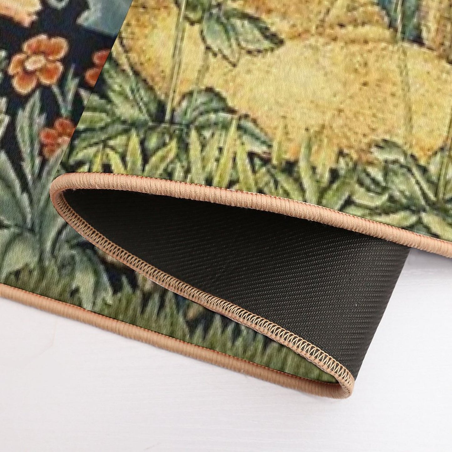 GREENERY, FOREST ANIMALS ,FOX AND HARE Blue Green Floral Bath Mat