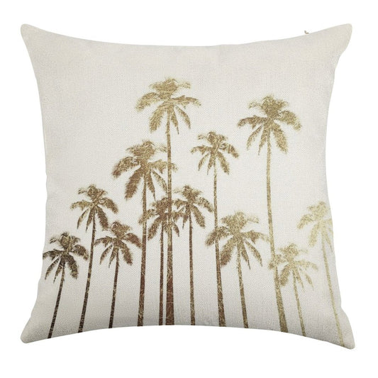 Glamorous Gold Tropical Palm Trees on White Linen Throw Pillow Cover