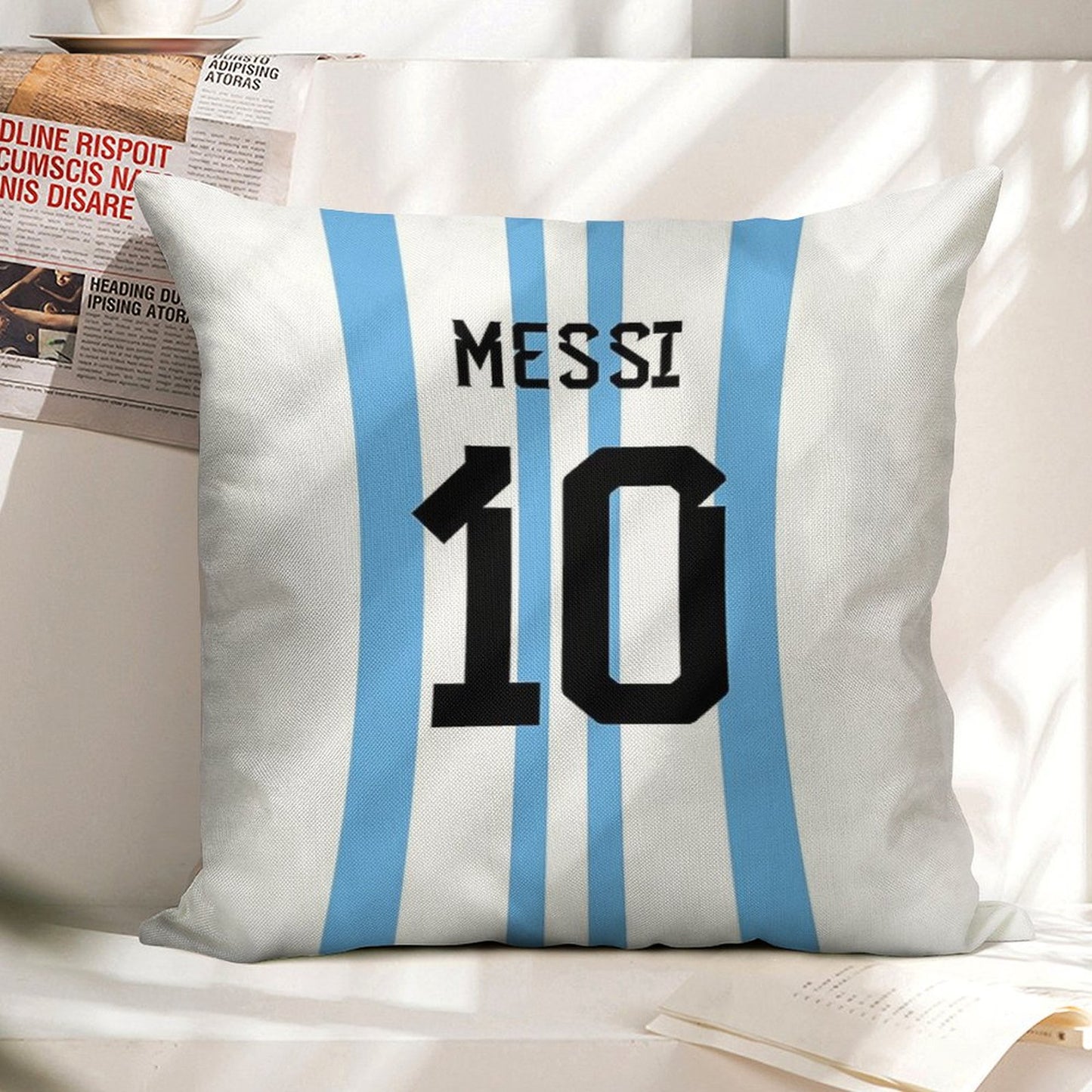Messi 10 Linen Throw Pillow Cover
