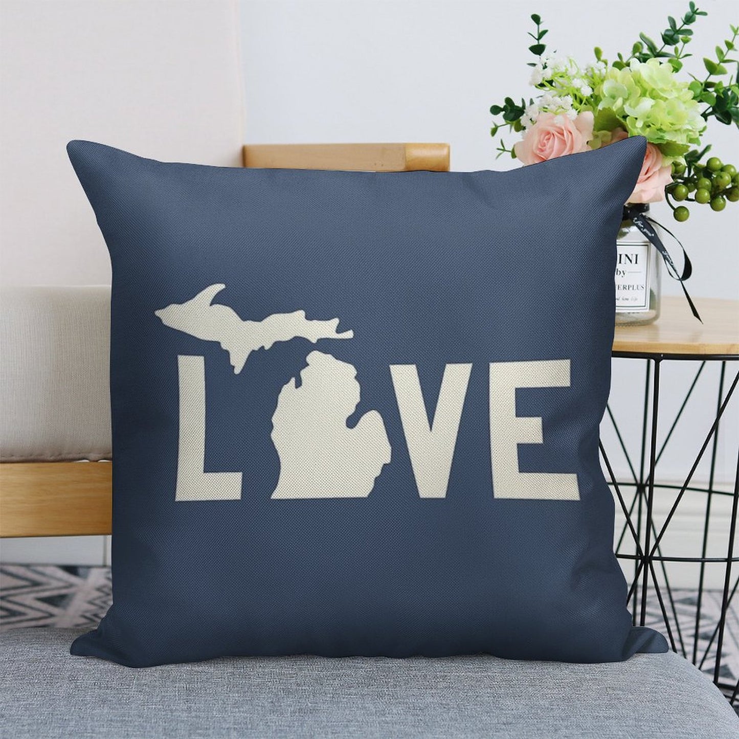 Michigan Love - All White Linen Throw Pillow Cover