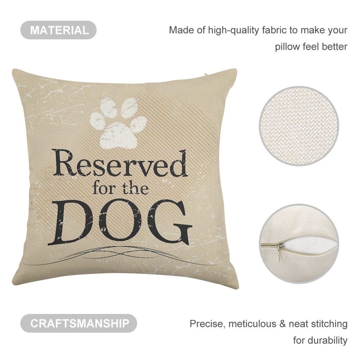 Reserved for The Dog (Tan) Linen Throw Pillow Cover
