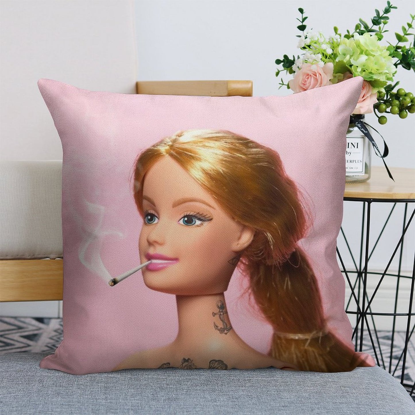 Doll Grown Up Linen Throw Pillow Cover