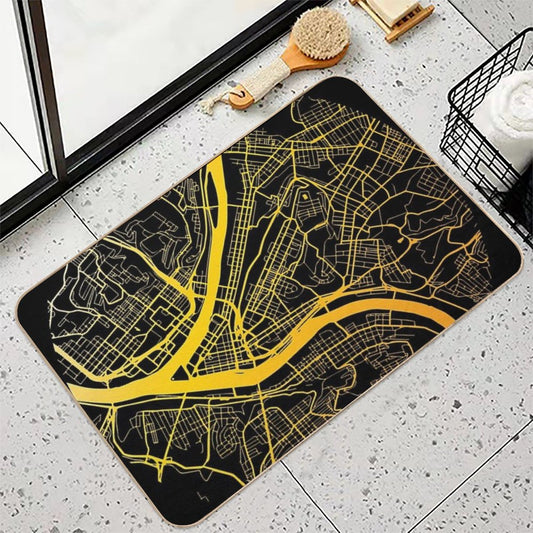 Pittsburgh Map Black And Yellow Bath Mat