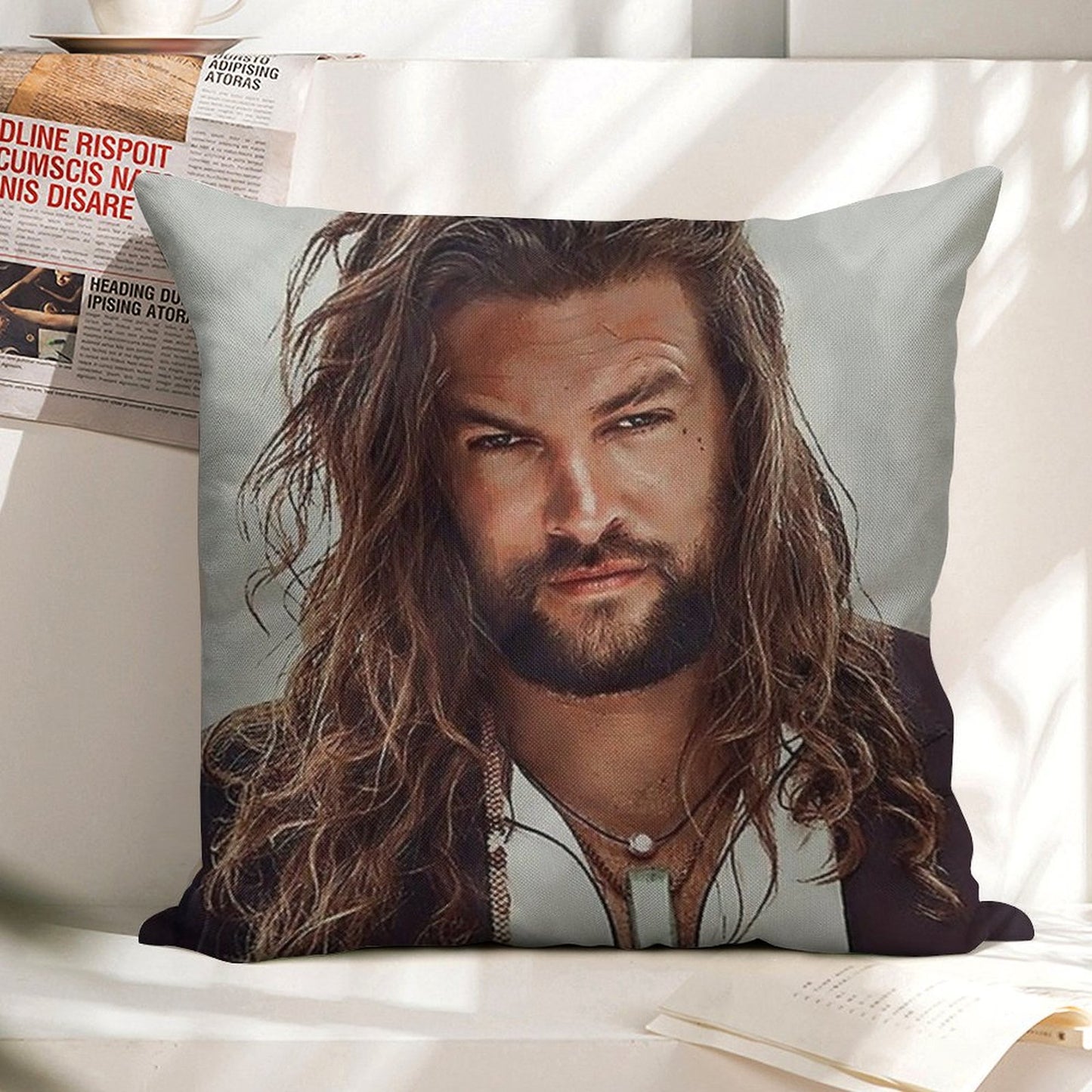 Jason Momoa Linen Throw Pillow Cover