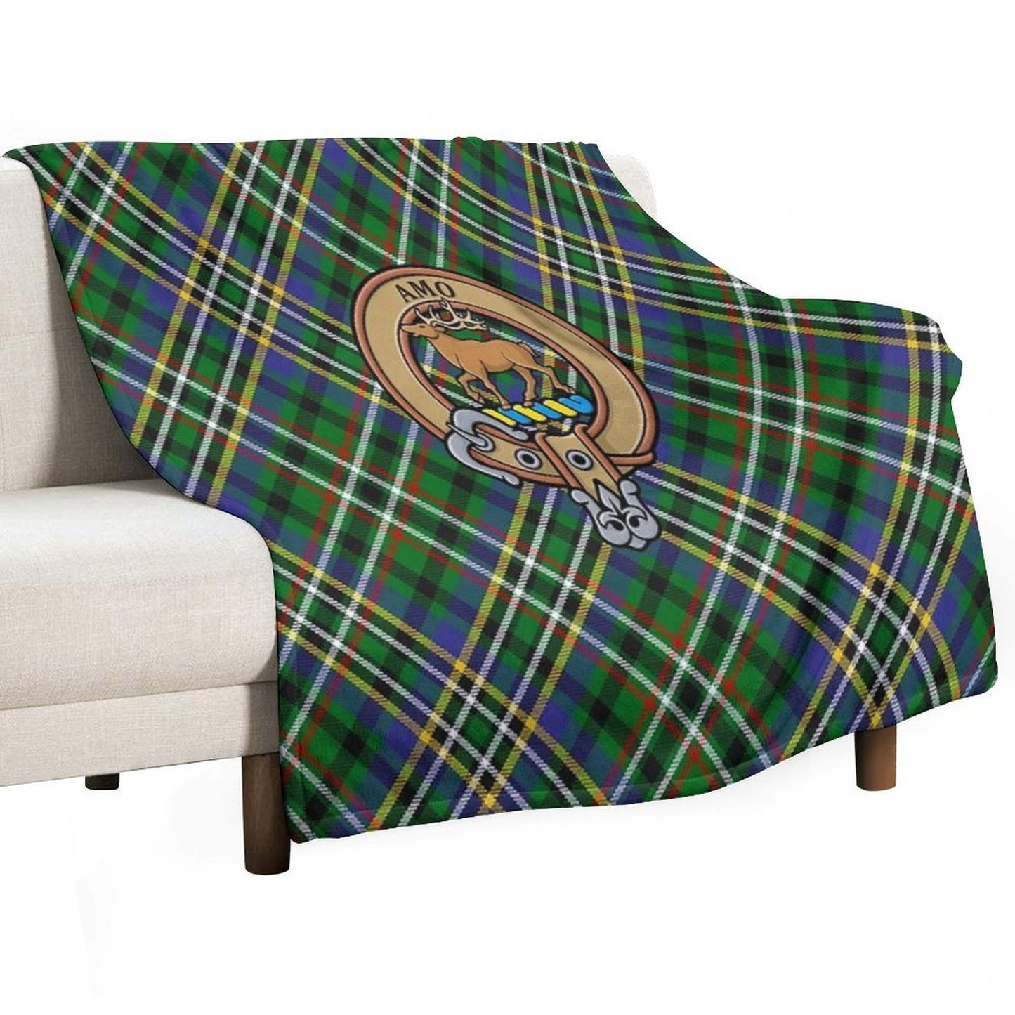 Clan Scott Crest over Green Tartan Throw Blanket