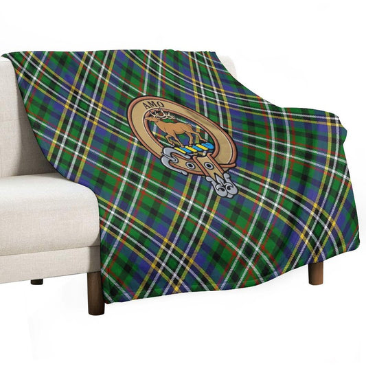 Clan Scott Crest over Green Tartan Throw Blanket