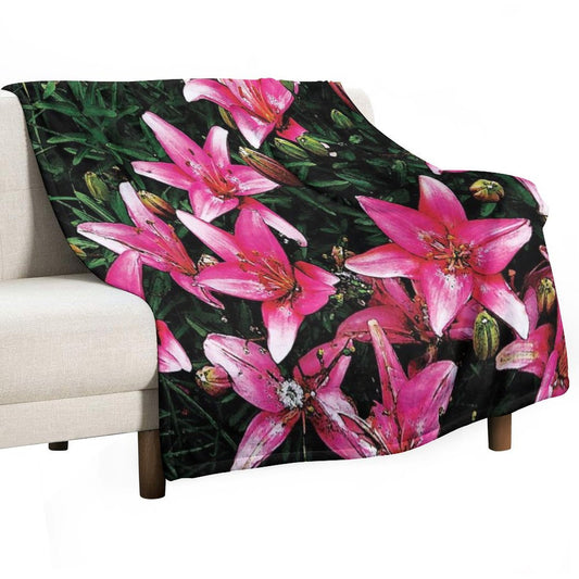 Lovely Pink Lilies in Full Bloom Water Color Throw Blanket