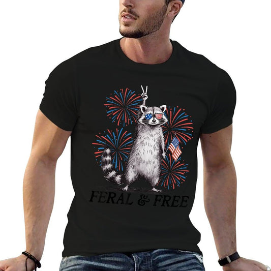 Feral & Free Funny Patriotic Racoon Feral And Free 4th July  Quick-drying T-Shirt