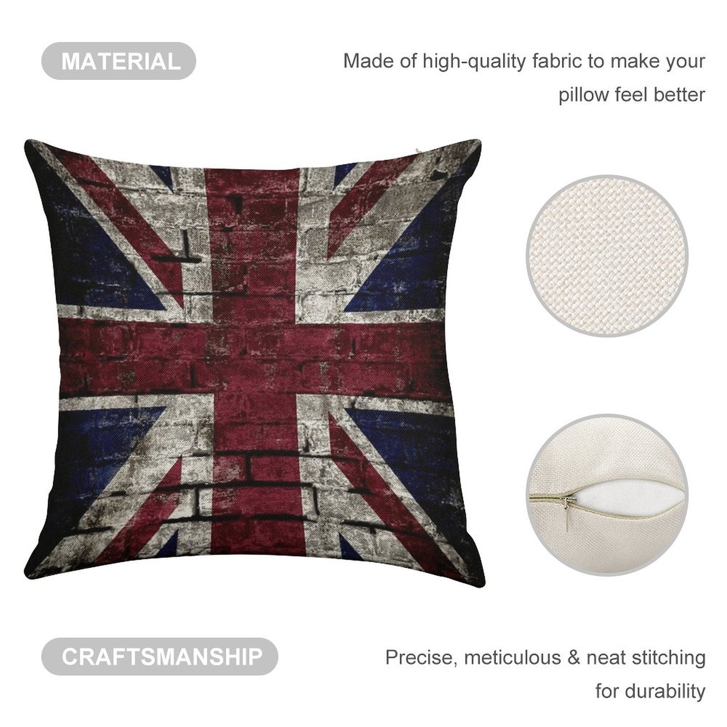 Grunge UK Flag, Great Britain, Punk Style Distressed Wall Linen Throw Pillow Cover