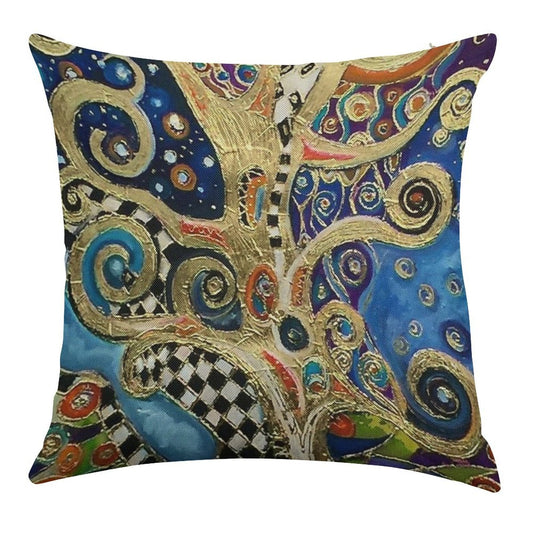 The Changing Seasons of Klimt Linen Throw Pillow Cover
