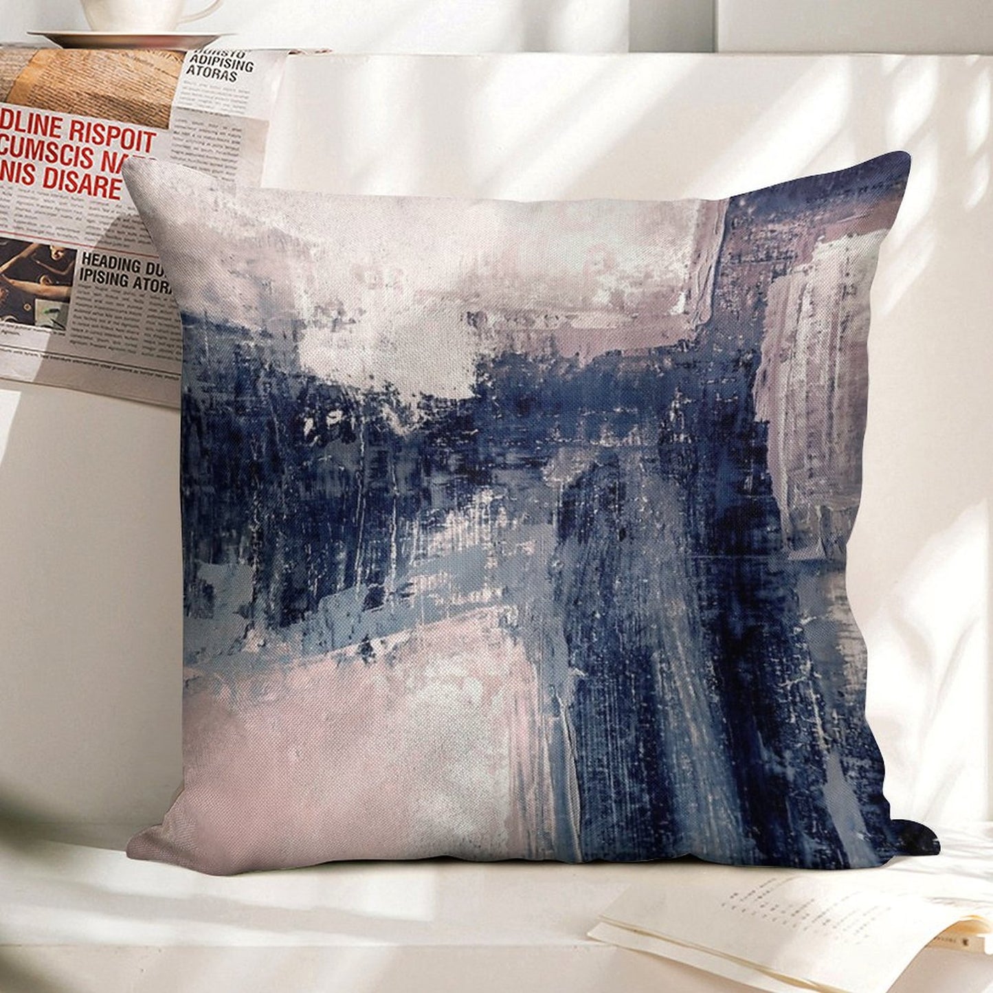 Pink And Navy 1 Linen Throw Pillow Cover