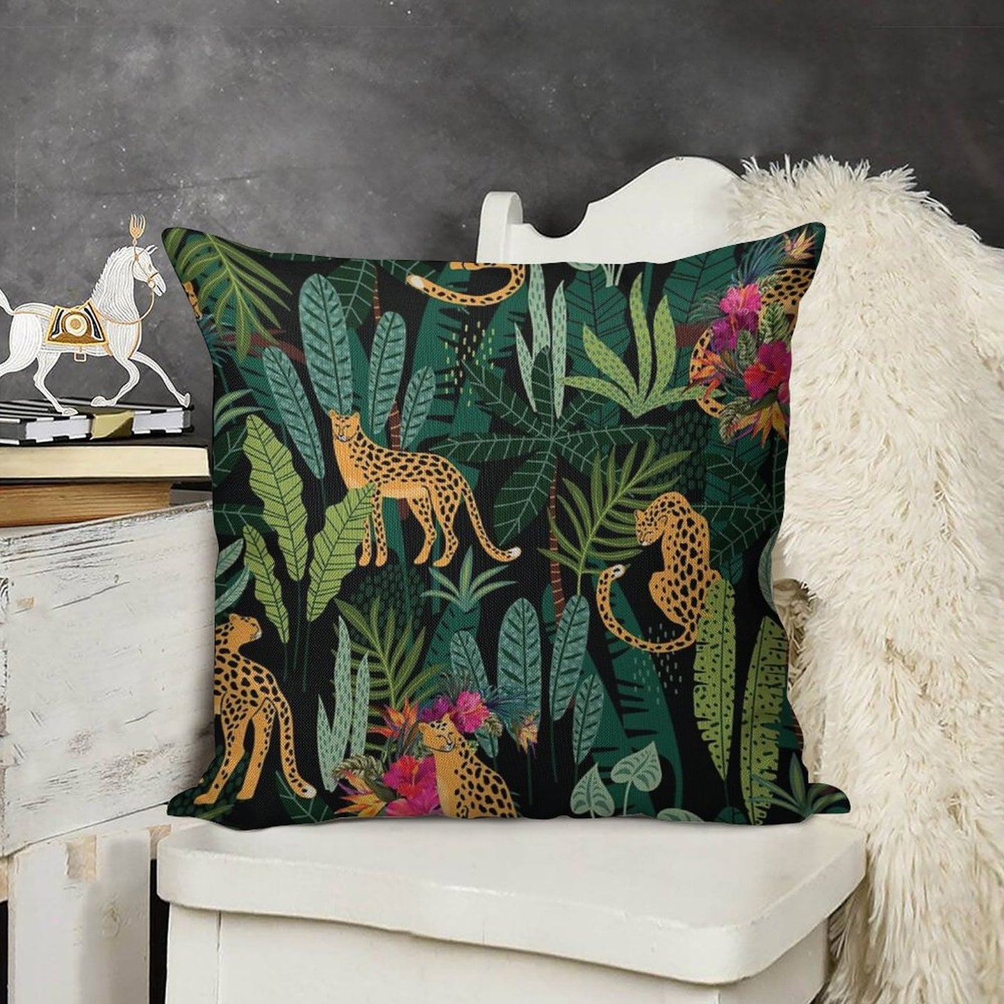 Tropical Cheetah Print Linen Throw Pillow Cover