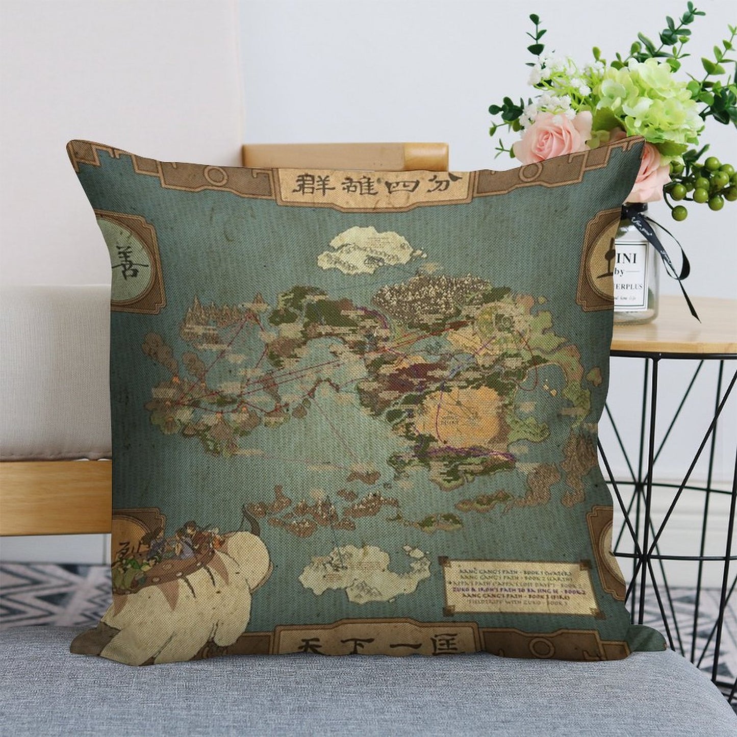 Avatar The Last Airbender Map Linen Throw Pillow Cover