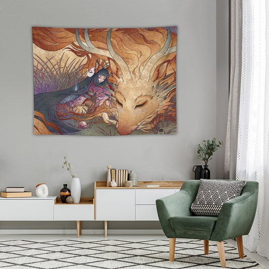 Slumbering Kitsune And Dragon Tapestry