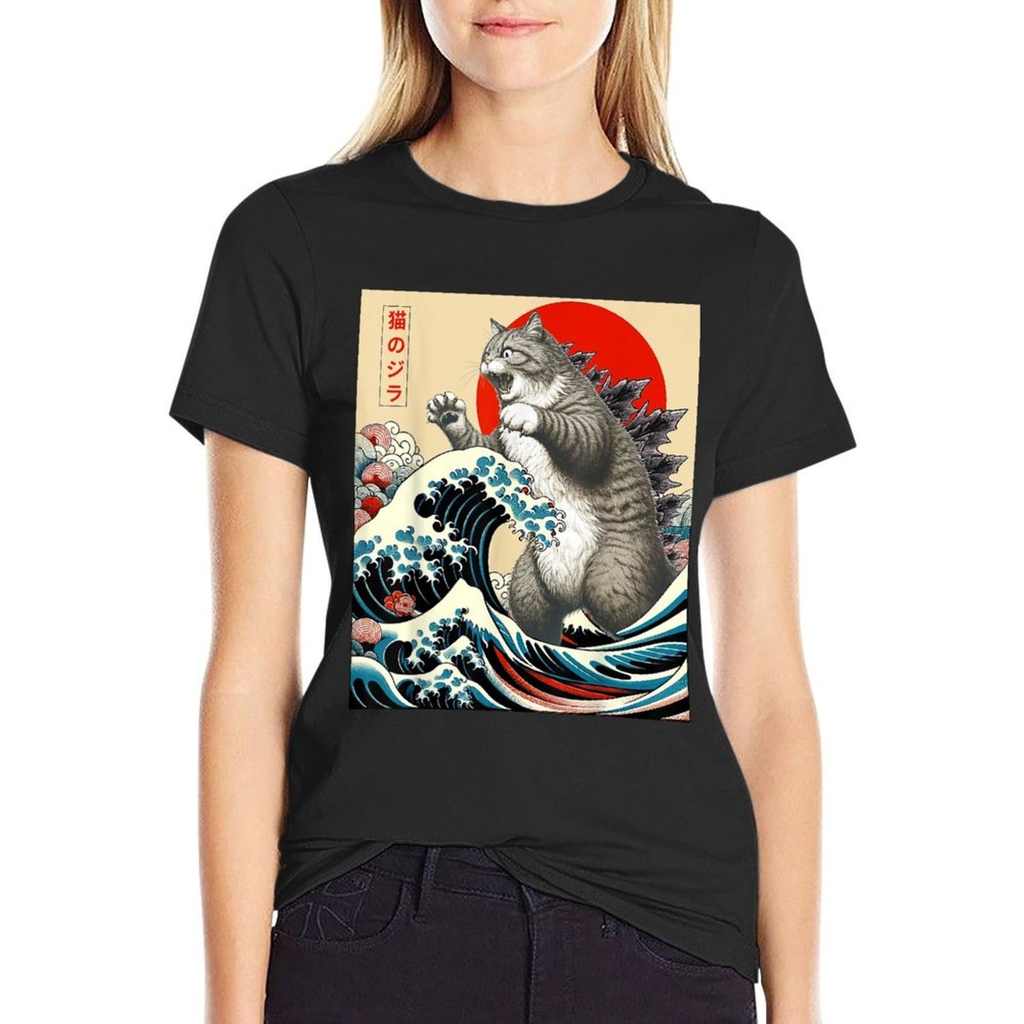 Catzilla Cat Japanese Art Funny Cat Gifts For Men Women Kid Durable T-Shirt