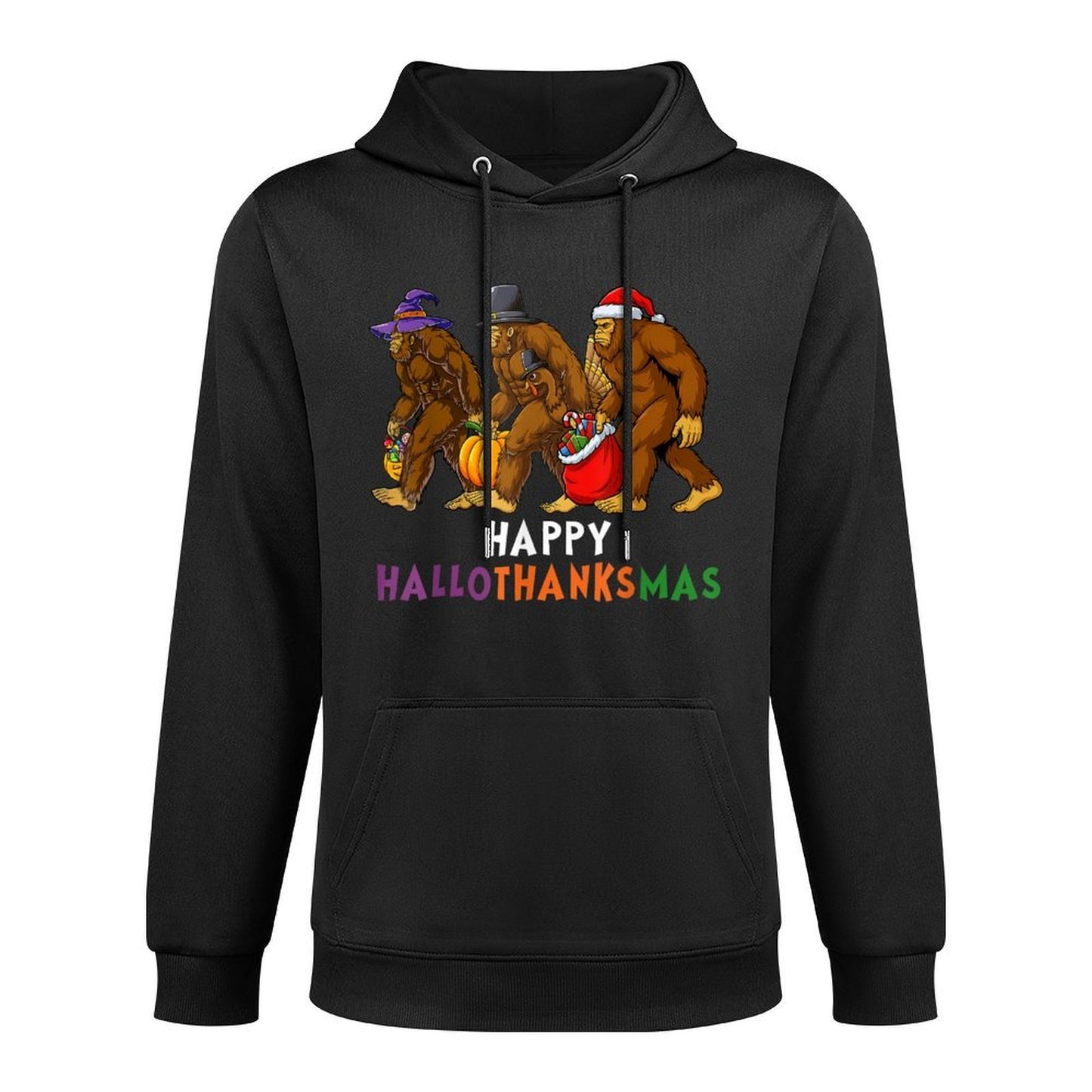 Hallothanksmas Bigfoot Halloween Thanksgiving Christmas Breathable Fabric Hoodie