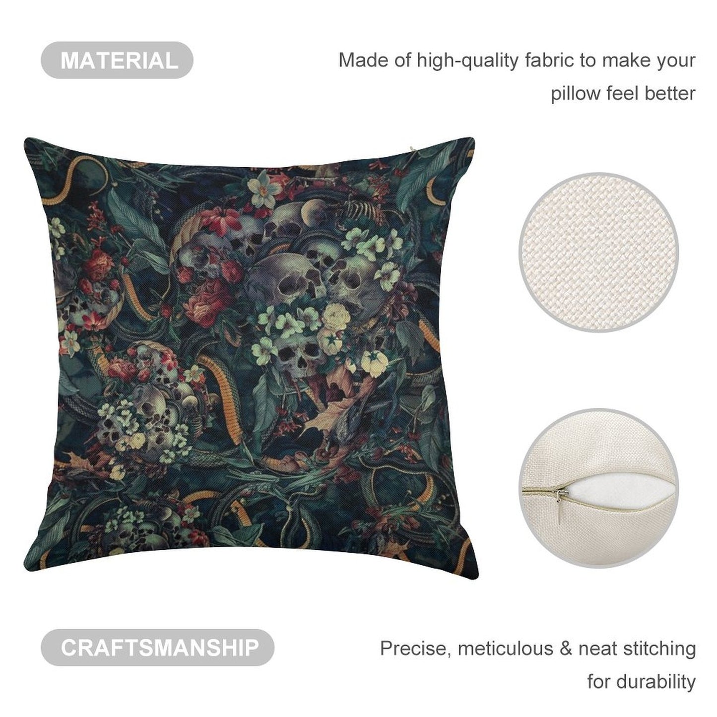 Skulls And Snakes Linen Throw Pillow Cover