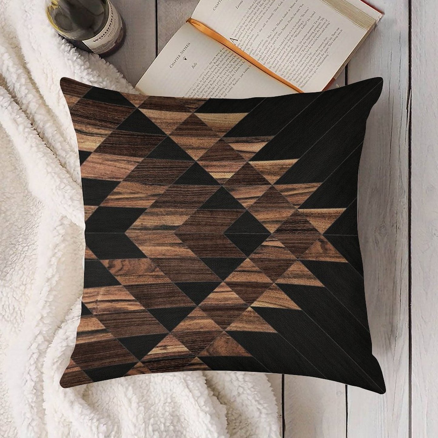Urban Tribal Pattern No.11 - Aztec - Wood Linen Throw Pillow Cover