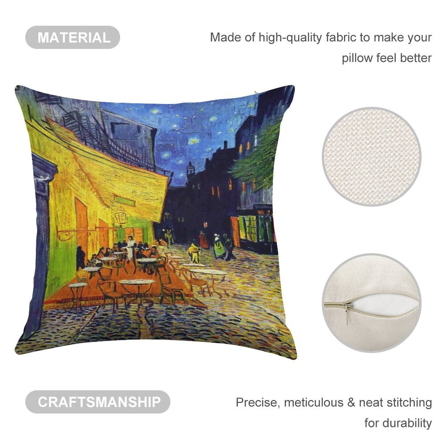 Cafe Terrace at Night - Van Gogh Linen Throw Pillow Cover