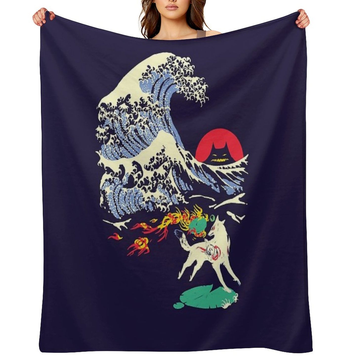 The Great Wave Off Oni Island Throw Blanket