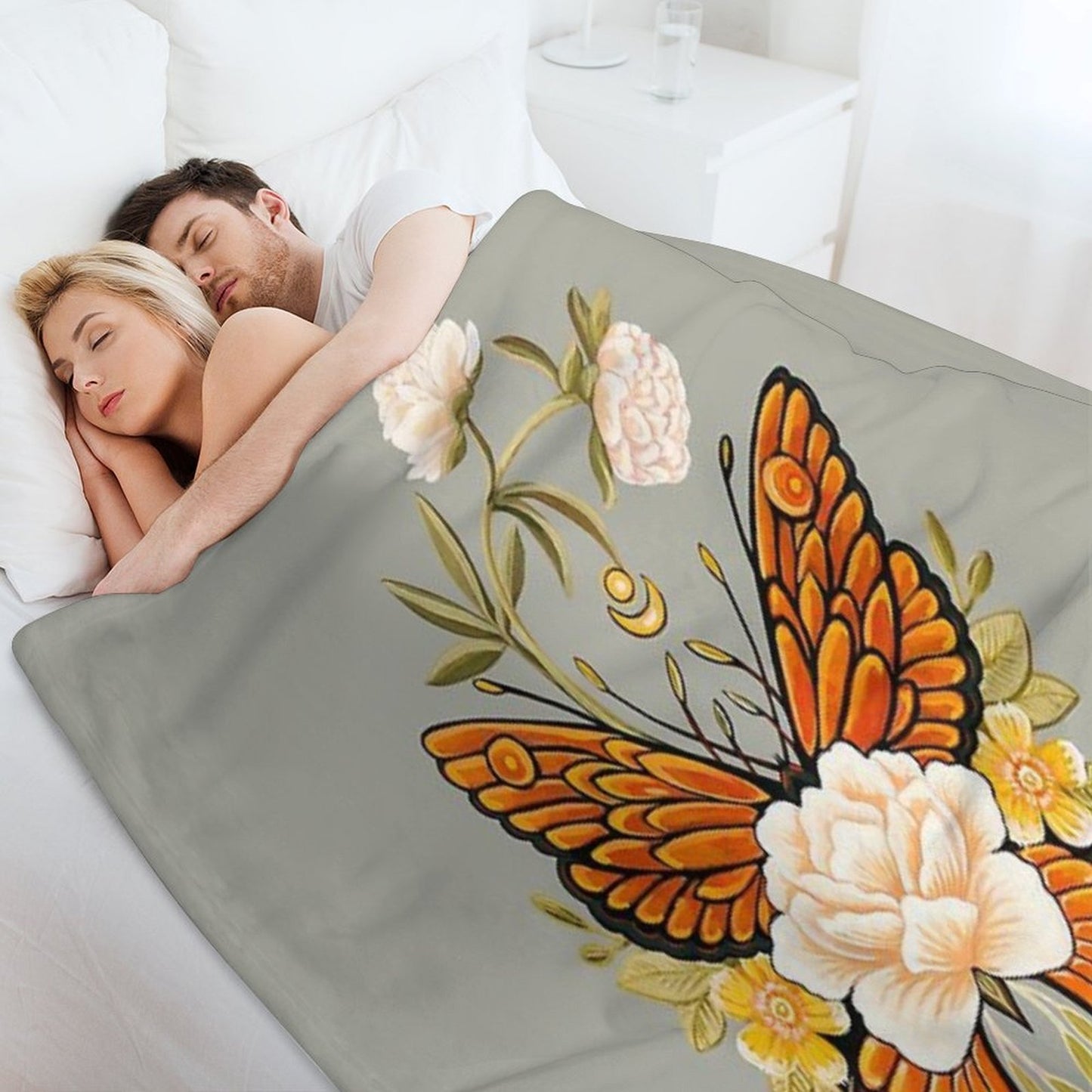 Tattoo Butterfly Peonies Throw Blanket