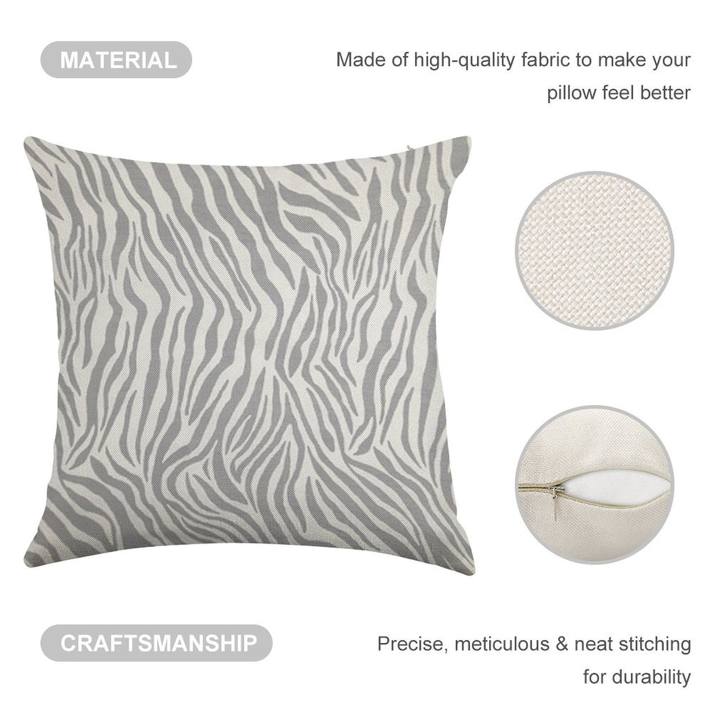 Stylish Grey Zebra Print Linen Throw Pillow Cover