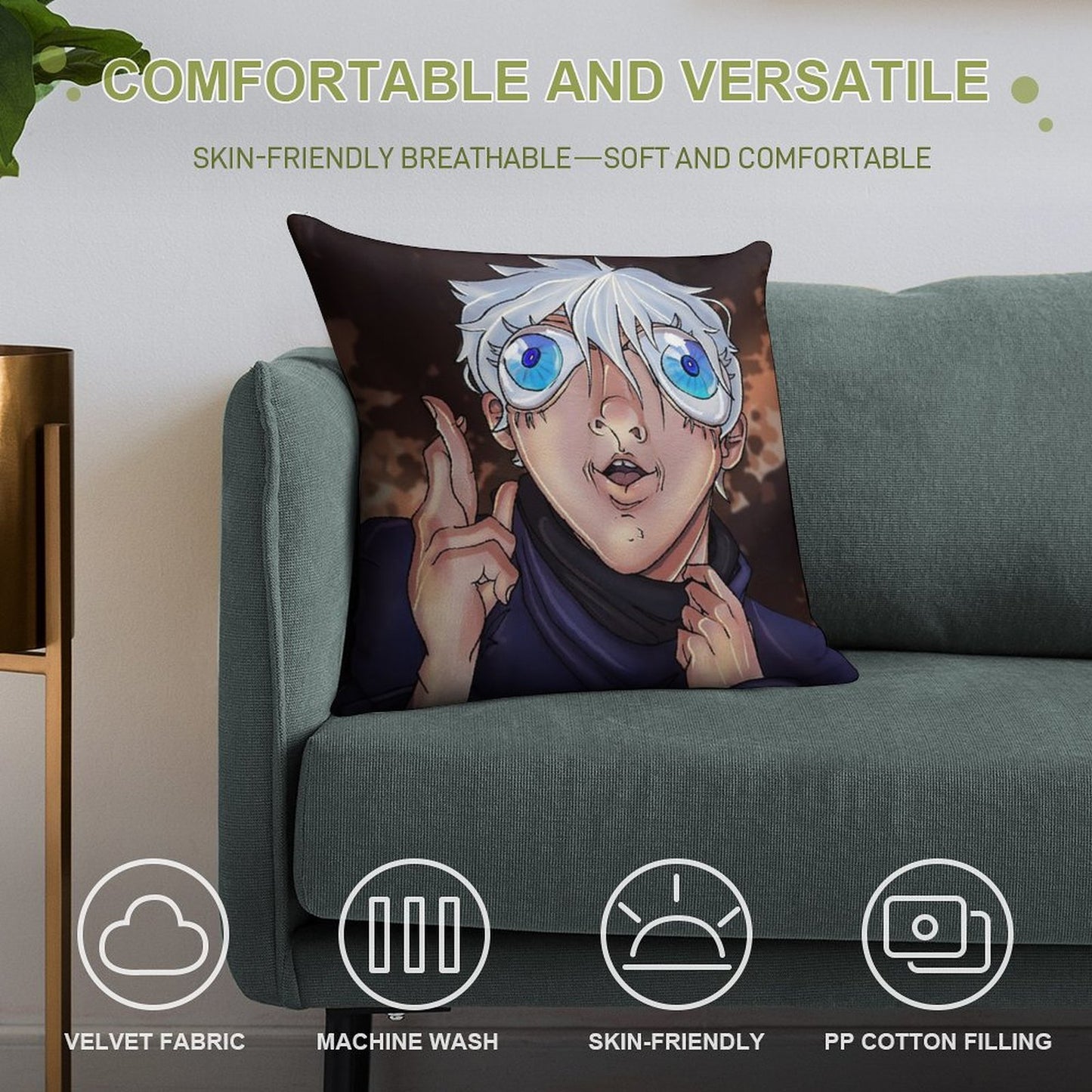 Bug Eyed Gojo Soft Durable Construction Throw Pillow
