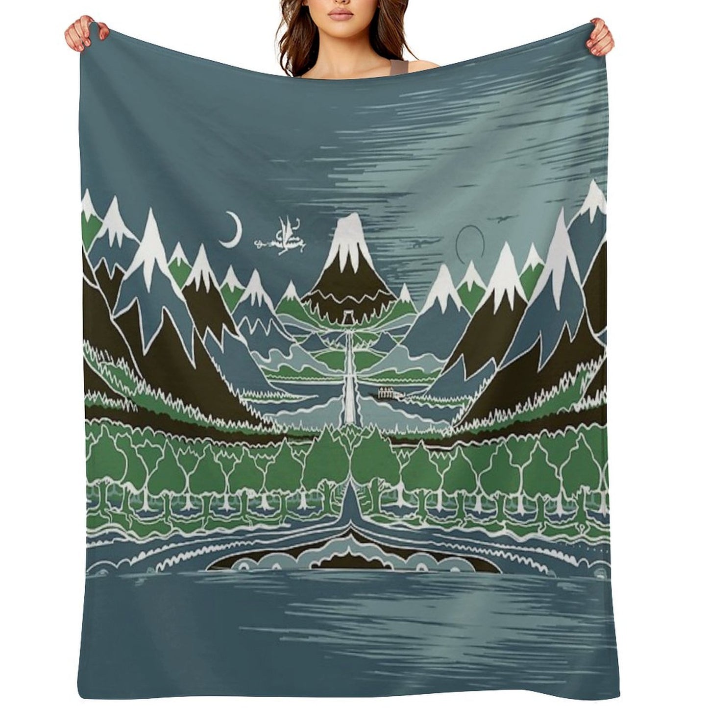 Midnight Forest Mountain Path in The Style of J.R.R.Tolkien Throw Blanket