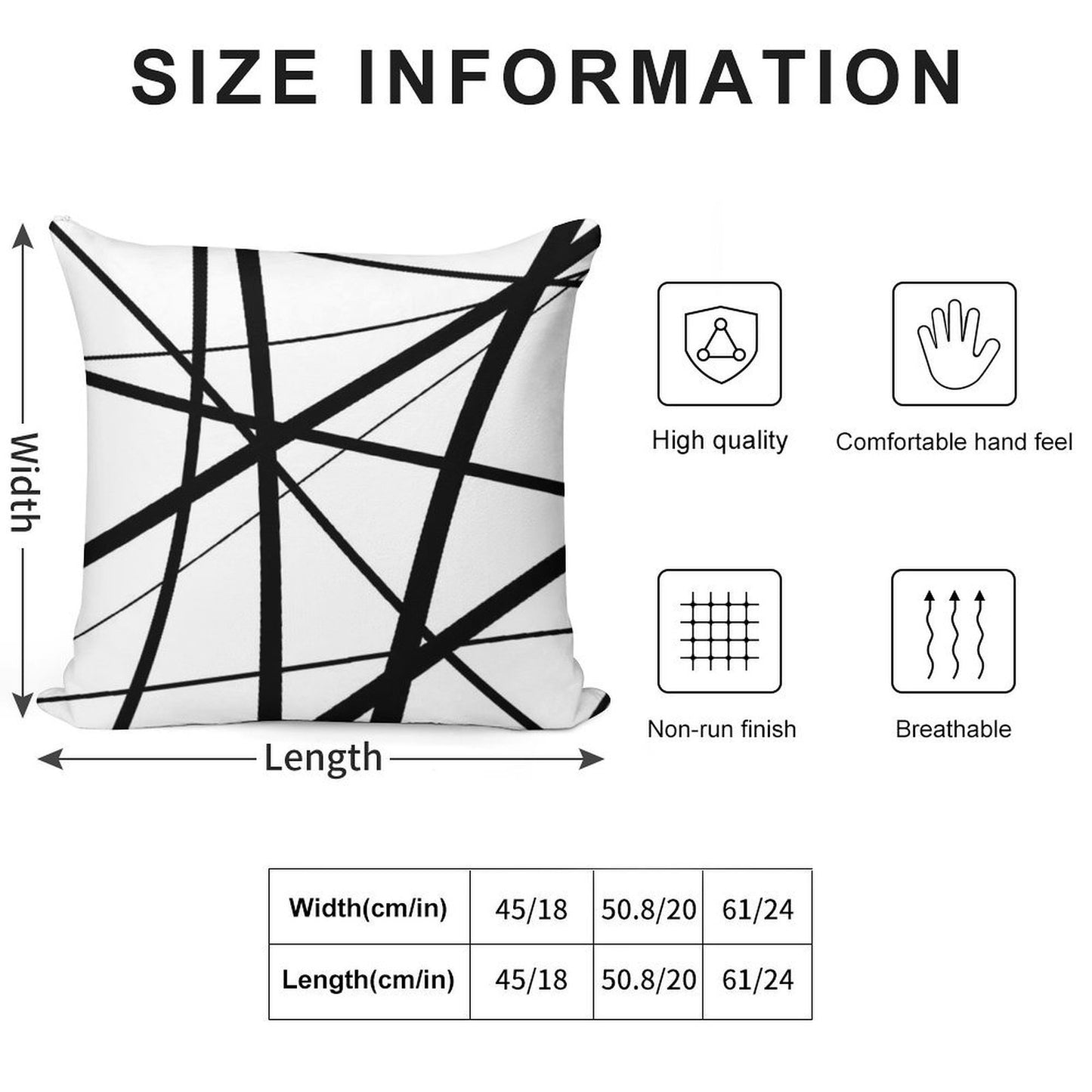 Black And White Geometric Lines Soft Shrink-Resistant Throw Pillow