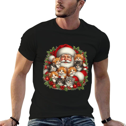 Santa Claus And Kittens Merry Christmas for Women Kids Affordable Price T-Shirt