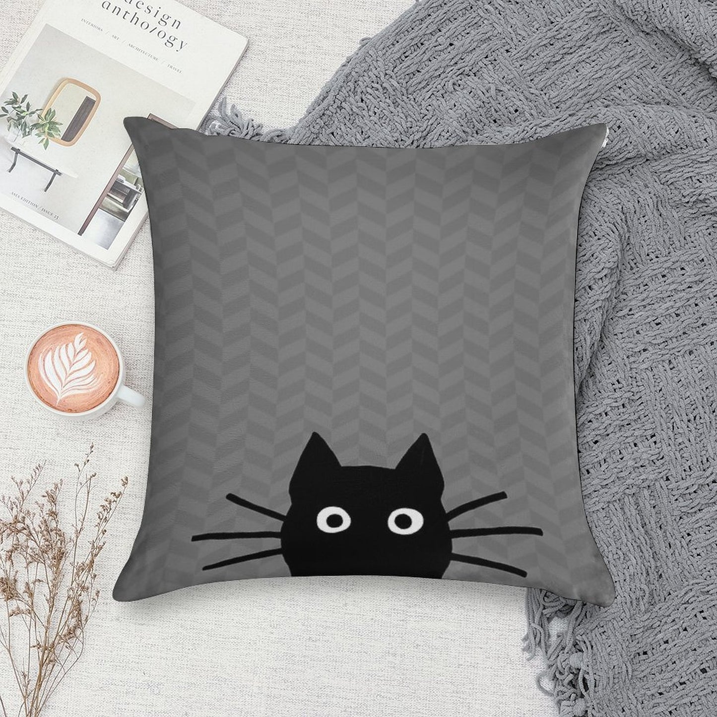 Black Cat Face Soft Gift Ready Throw Pillow