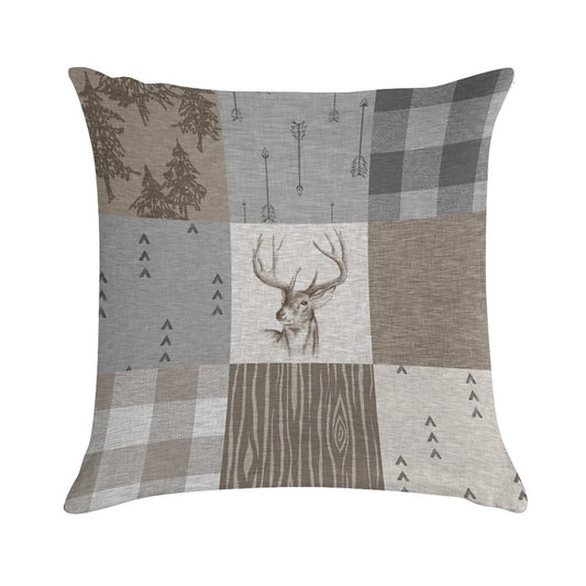 Deer Patchwork - Rustic Neutrals Soft Warmth Comfort Throw Pillow