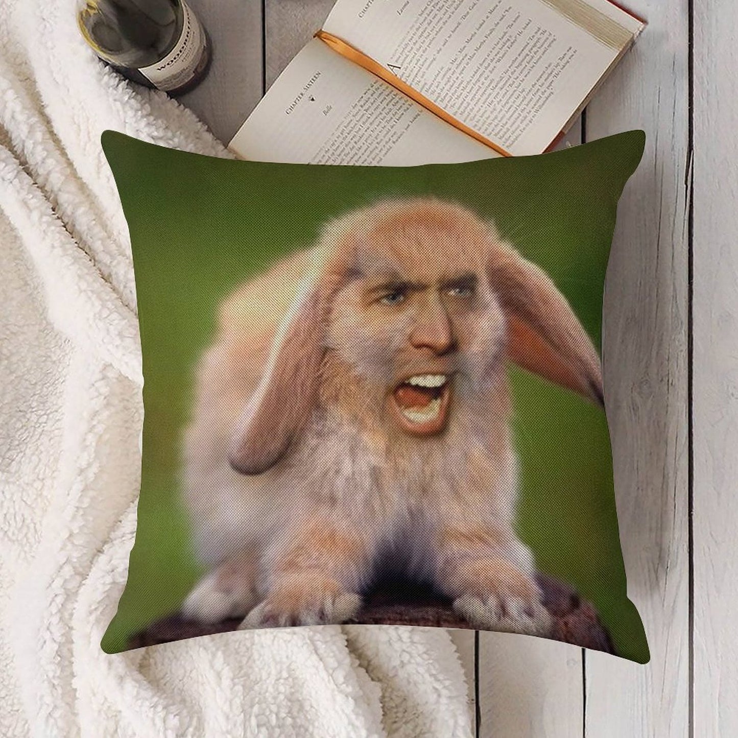 Nicholas Cage(d Rabbit) Linen Throw Pillow Cover
