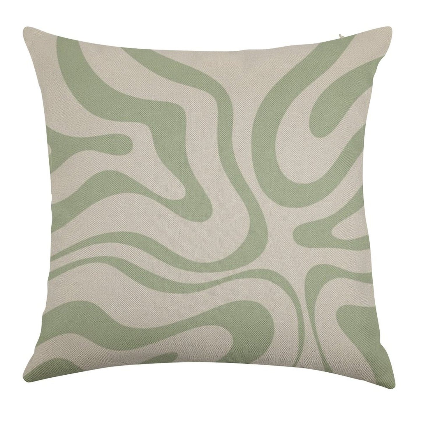 Liquid Swirl Abstract Pattern in Beige And Sage Green Linen Throw Pillow Cover