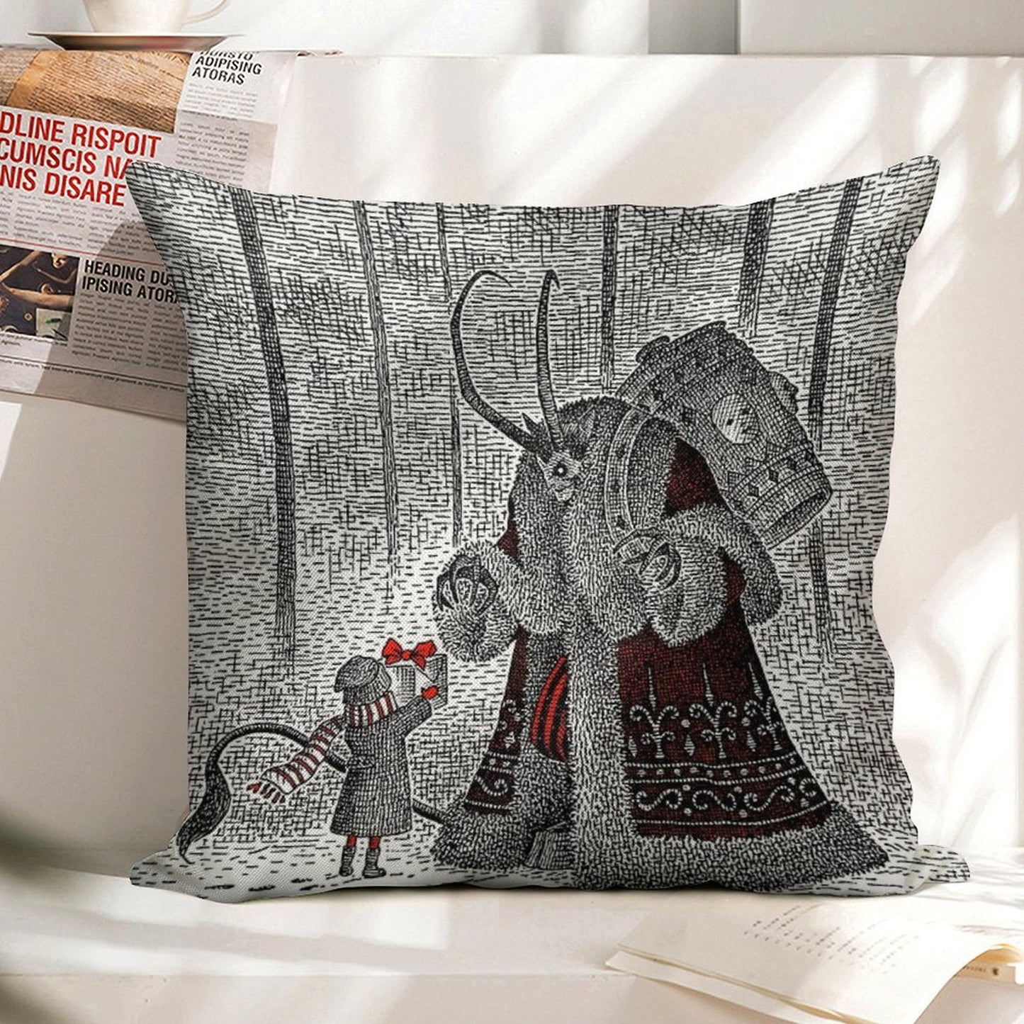 A Gift For Krampus Linen Throw Pillow Cover