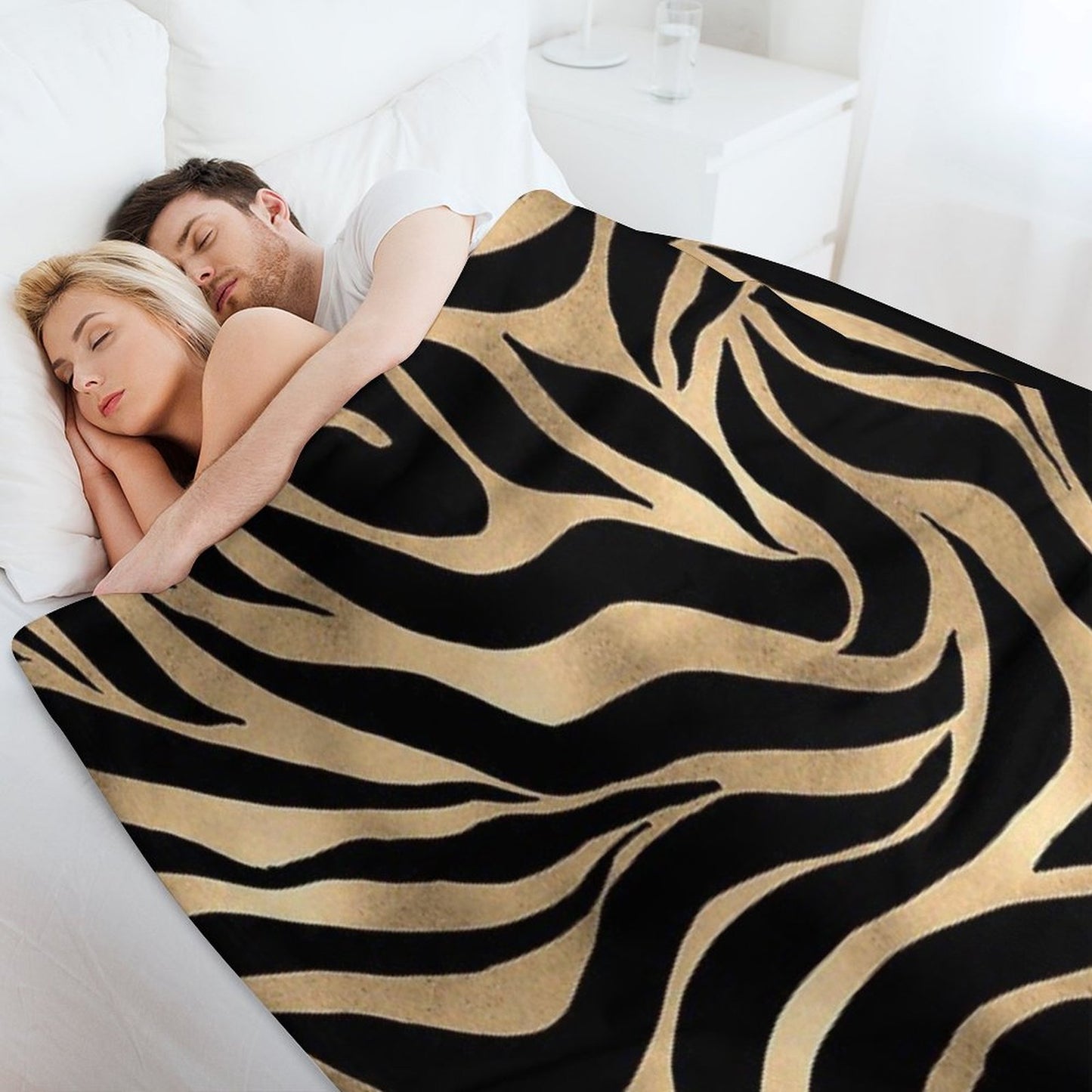 Elegant Metallic Gold Zebra Black Animal Print Throw Blanket