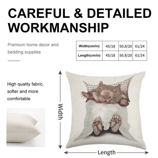 Wombat in Bed Linen Throw Pillow Cover
