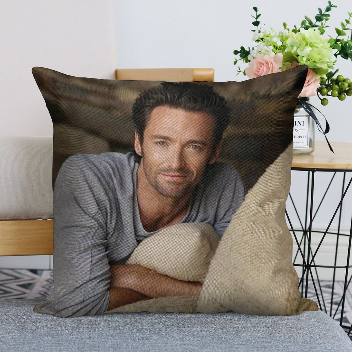 Hugh Jackman Linen Throw Pillow Cover